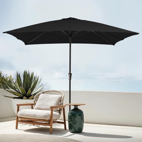 JEAREY 8x10 ft Rectangular Patio Umbrellas Outdoor Table Market Umbrella w/Crank, 8 Sturdy Ribs, UV Protection Windproof Sunproof for Garden, Deck, Backyard, Pool(Black) - color: Black, size: 8x10ft
