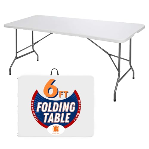 Folding Table Indoor Outdoor Heavy Duty Portable Folding Plastic Dining Table w/Handle, Lock for Picnic, Party, Camping - White (4ft, 6ft, 8ft) (6ft) - size: 6 ft