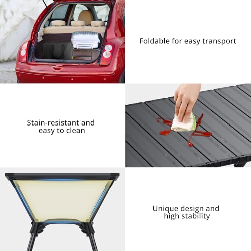 Anbte 3ft Roll Up Camping Table Max 27.5", 4 Adjustable Heights Aluminum Camping Table Foldable Waterproof with Carrying Bag, Lightweight, for Garden Picnic Outdoor Travel Beach, 35” X 16”, Black