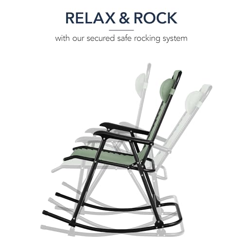 Best Choice Products Outdoor Zero Gravity Rocking Chair, Folding Reclining Patio Lounge Chair with Adjustable Pillow for Lawn, Beach, Camping - Sage Green - color: Sage Green