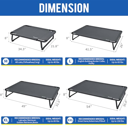 ABCPET Cooling Elevated Dog Bed, Raised Outdoor Dog Bed Waterproof Pet Beds Cots Stable and Easy Assembly, with 1.2mm Thick Iron Frame, Breathable, Ultra-Sturdy，Grey,32 * 25.2 * 7.1 - size: 32.0"L x 25.2"W x 7"T