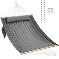 CHULIM Double Quilted Fabric Hammock with Hardwood Spreader Bars and Pillow 450 LBS Capacity 2 Person Large Hammock for Outdoor Patio Backyard Poolside - Dark Grey - color: Dark Grey