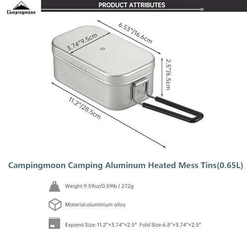 Campingmoon Camping Mess Tin Pressure Relief Aluminum Dinner Box Camping Bowls Cooking Pot with Foldable Handle for Camping & Cooking - color: CM-S-1609(White)