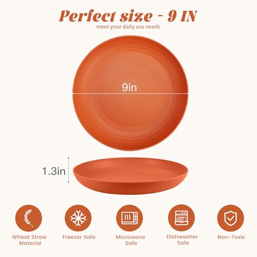 Homienly Dinner Plates, Deep Plate Set, Alternative to Plastic Plates, Microwave and Dishwasher Safe Wheat Straw Plates for Kitchen, Camping, Unbreakable Plate with 6 Colors, Set of 6 (9 Inch, Multi) - color: 6 PCS Multi color, size: 9 IN