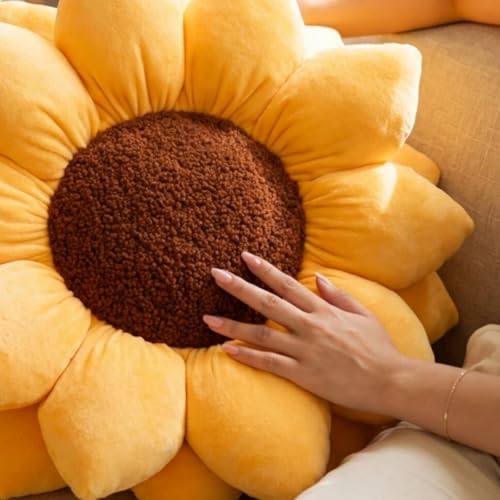Green Philosophy Co. 3D Sunflower™ Shaped Decorative Throw Pillow - Soft Plush Cushion for Bed and Couch, Cute Boho & Cottagecore Home Decor Accent, Golden Yellow, 20 Inches - color: Golden Yellow