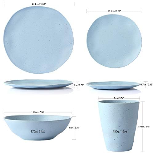 MORGIANA 8 pcs Reusable Bamboo Dinnerware Set, Camping Dishes with Bamboo Bowls Plates Dishes for 2 (Blue) - color: Blue