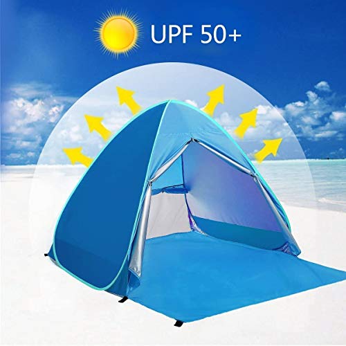 Pop Up Beach Tent Shade Sun Shelter UPF 50+ Canopy Cabana 2-3 Person for Adults Baby Kids Outdoor Activities Camping Fishing Hiking Picnic Touring (Blue) - color: Blue