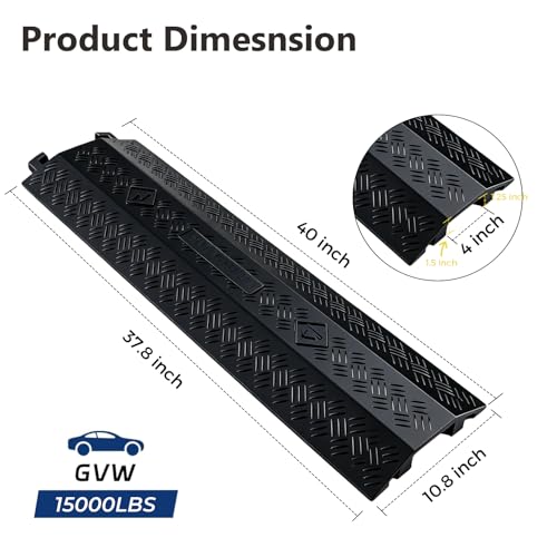 BESEA Heavy Duty Cord Cover 2 Pack 40 Inch Cable Protector Ramp 15000 lbs, Outdoor Floor Wire Cover with 4" Wide Channel, Modular Interlocking Anti Trip Cable Ramp for Driveway Sidewalk Garage(Black) - color: Black, size: Middle