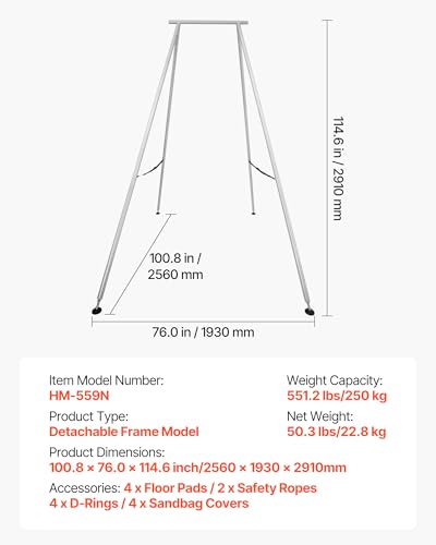 VEVOR Yoga Stand Frame, Max 441-551 lbs Load Swing Stand, Triangular Structure Aerial Rig, Aerial Silk Stands with Yoga Hammock, Standard & Height-Adjustable Version - color: Steel Silver, style: Standard Version