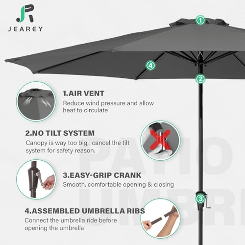 JEAREY 11' Patio Umbrellas Outdoor Table Market Umbrella w/Crank, 8 Sturdy Ribs, UV Protection Windproof for Garden, Deck, Backyard, Pool(Gray) - color: Gray, size: 11ft