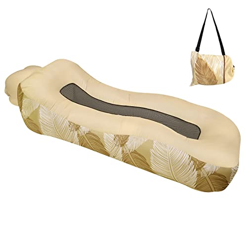 ele ELEOPTION Outdoor Inflatable Camping Couch Waterproof Portable Blow Up Air Sofa Chair Lounger for Backyard Beach Traveling Camping with Compression Sacks (Yellow Feather) - color: Yellow Feather