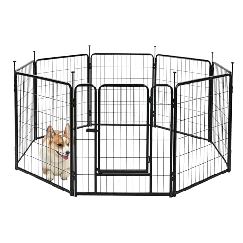 Amazon Basics Dog Playpen, 8 Panels Metal Fence with Door, Foldable for Indoor and Outdoor Use, Suitable for Small to Medium Sized Dogs, 30 Inch Height, Black - style: 8pcs-30"