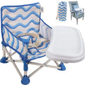 Tiny Marvels 3-in-1 Portable Baby Chair, Foldable Booster Seat with Removable Tray, Safety Harness & Carry Bag for Dining, Travel, Camping, Beach, 6M-3Y (Big Waive) - color: Big Waive