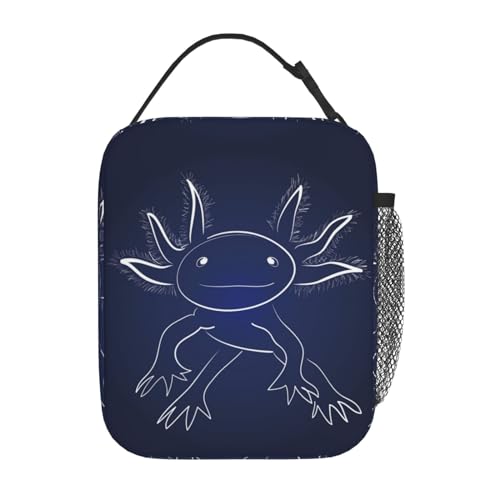 Blue Axolotl Print Salamander Insulated Lunch Bag Portable Reusable Zipper Lunch Box For Men Women Work Picnic Travel Camping - color: Black33