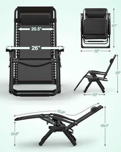 ZENPETIO Zero Gravity Chair, Reclining Camping Chair with Cup Holder and with Removable Cushion, Anti Gravity Lounge Chair for Indoor and Outdoor - color: Jet Black