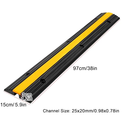 Rubber Durable Cable Protector Ramp Cover, Single Channel Heavy Duty Hose & Cord Track Floor Protection, 97x15x3cm, for Indoor and Outdoor Use