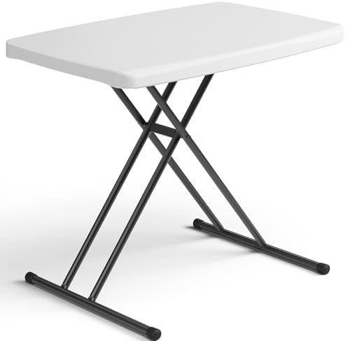 Folding Table 30 Inch - Small Desk Adjustable Height TV Tray for Laptop, Couch, Camping - Heavy Duty Utility Foldable Table for Small Spaces, No Assembly Required,Plastic White Granite - color: Plastic White, size: 30in