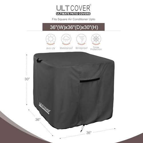 ULTCOVER Waterproof Square Air Conditioner Cover for Outside AC Units Size Upto 36W x 36D x 30H inch, Black - color: Black, size: 36x36x30 inch