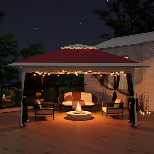 Garvee 12x12FT Pop Up Gazebo with Mosquito Netting, Outdoor Canopy Tent Easy Setup for Backyard Patio Garden Deck, Red - color: Red, size: 12FT