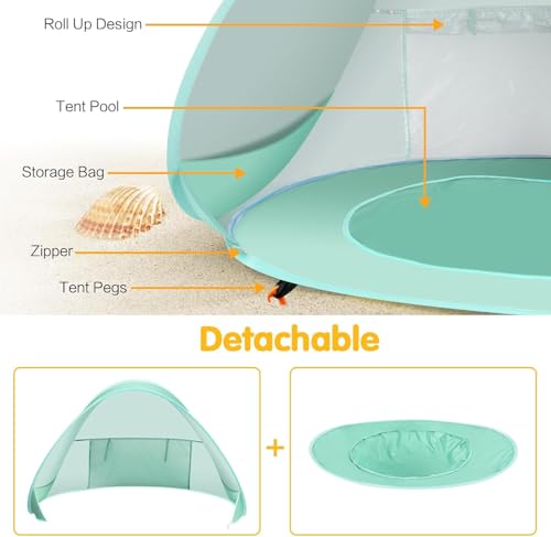 Baby Beach Tent Pop Up Beach Tents Baby Tent for Beach, Portable Shade Pool UV Protection Sun Shelter for Infant - color: Green
