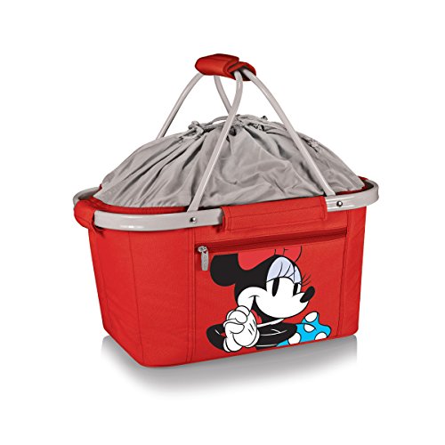 Picnic TIME Metro Shopping Basket Cooler, Insulated Collapsible Picnic and Market Basket with Aluminum Frame and Drawstring Top for Travel and Groceries - color: Disney Minnie Mouse - Red