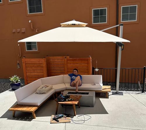 PURPLE LEAF 9ft Patio Umbrella Outdoor Square Umbrella Large Cantilever Umbrella Windproof Offset Heavy Duty Sun for Garden Deck Pool Patio, Beige - color: Beige, size: 9' X 9'