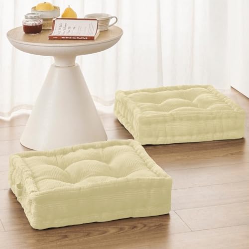 Wellsin Square Floor Pillows for Adults Kids - Meditation Floor Pillow Seating Cushion - Tufted Floor Cushion with Shredded Foam & Velvet Cover, 1 Pack, 20x20 Inch, Beige - color: Beige, size: 1 Pack (20"x20")