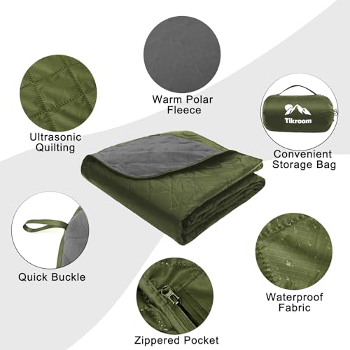 Large Waterproof Outdoor Camping Blanket, 80 x 58 inch Fleece Picnic Blankets Windproof Travel Stadium Blanket for Beaches Pets Car Camp Picnic Mat for Both Cold & Warm Weather - color: Green