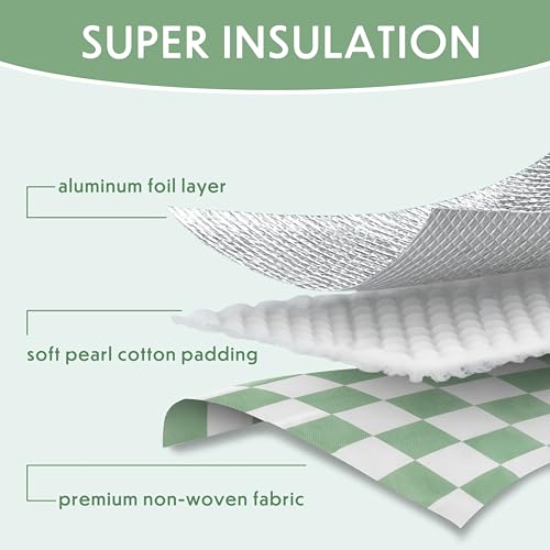 Ohocut Checkered Insulated Grocery Bags 2 Pack, Checkerboard Cooler Shopping Bags for Groceries, Insulated Bags for Food Delivery - color: Sage Green