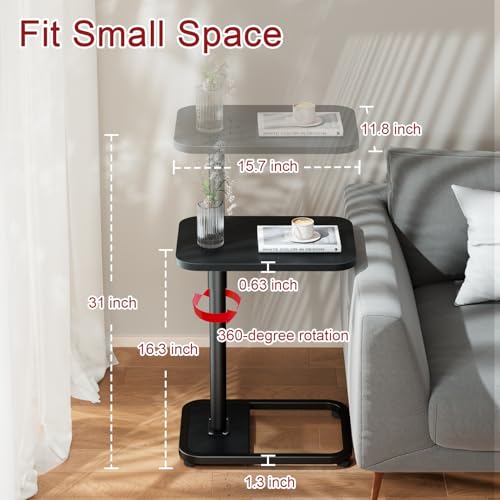 GOYLSER C Shaped Tv Trays Living Room End Table End Stand, Black Minimalist Wooden c Table for Sofa, Height Adjustable Tv Tray Tables Swivel Side Table for Dinner Eating - color: Black, style: Standard C Table