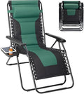 Simple Deluxe Relaxing Recliners Patio Chairs Adjustable Steel Mesh Zero Gravity Lounge Chair Beach Chairs with Pillow and Cup Holder, Black Green - color: Black Green, size: 62.2"(L) x 29.13"(W) x 41.73"(H)