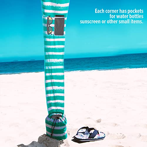 Qipi Beach Cabanas for Sand, Beach Canopy with Sandbags & Side Wall for Family, Easy Set Up Sun Shelter, UPF 50+ UV Protection with Roof Vent - color: 6' x 6' Jervis Bay