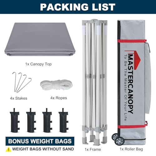 MASTERCANOPY Pop Up Canopy Tent Commercial Grade 10x10 Instant Shelter (Grey) - color: Gray, size: 10x10