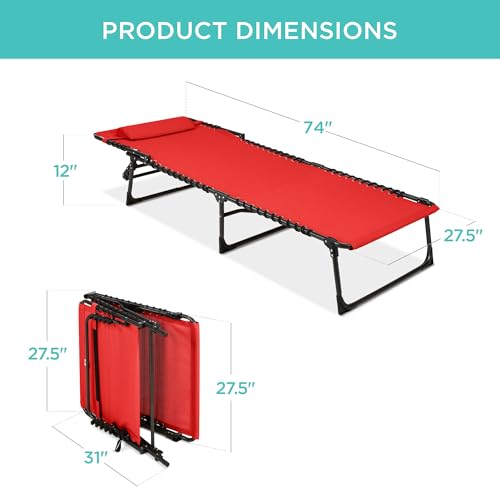 Best Choice Products Patio Chaise Lounge Chair, Portable Outdoor Folding Recliner for Lawn, w/ 8 Positions, Handles, 300lb Capacity - Red - color: Red