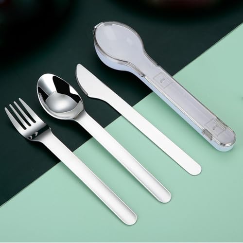 Travel Cutlery Set with Case Portable Silverware Utensils Set,ABS cutlery box, spoon and forkReusable Flatware Set Cutlery Set for Camping Picnic Hiking Office (grey), BXCJ01, Gray - color: Gray