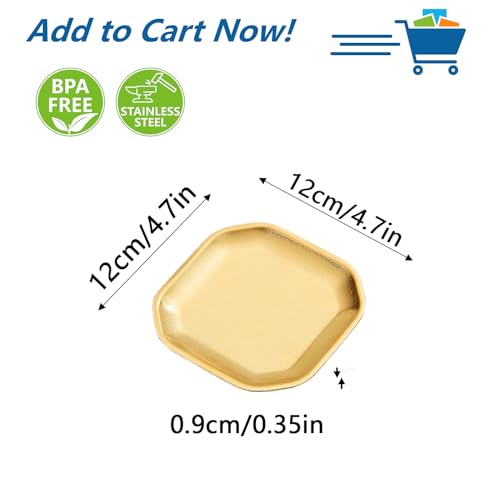 SANQIAHOME 4.7x4.7 inch square Appetizer Plates,thick stainless steel Dinner Plates, Pasta Dessert Plates for Sushi, Fruit oven/Dishwasher Safe, Set of 4,Gold - color: Gold, size: 4.7x4.7 in