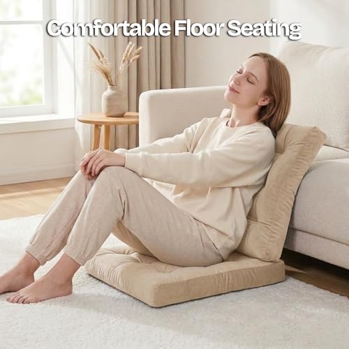 Meditation Cushion Set of 2, Floor Cushions for Adults, Velvet Floor Pillows for Sitting, Tufted Seat Cushions for Yoga, Living Room, Bedroom & Reading Nook, Machine Washable, 22 x 22 Inch, Beige - color: Beige, size: 2pack