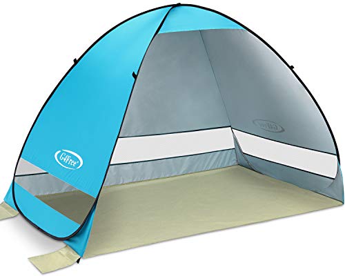 G4Free Large Pop up Beach Tent for 3-4 Person, UPF 50+ Automatic Sun Shelter Canopy Portable Outdoor Cabana Sun Umbrella - color: B-Blue