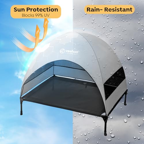 Veehoo Outdoor Dog Bed with Canopy, Cooling Elevated Pet Cot with Removable Shade, Non-Slip Feet, Raised Dog Cot for Large Dogs, Pet Tent Bed for Camping, Beach, Large, Black, CWC2411 - color: Black, size: 42.0"L x 30.0"W x 33.5"Th