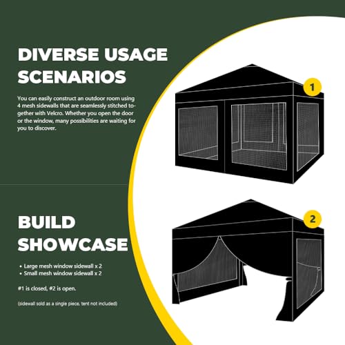 Mesh Sidewall for 10x10 Pop Up Canopy - Straight Leg, Commercial Grade Black Mesh Walls with Windows, 1 Pack Canopy Sidewall Only - color: Black-Window