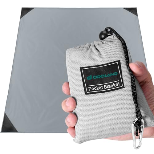 Odoland Pocket Blanket Picnic Blanket, 71" x 63" SandProof Waterproof Outdoor Beach Blanket with Portable Bag, Foldable Lightweight Sand Free Quick Drying Beach Mat for Hiking Camping Travel,Grey - color: Gray, size: 63" x 71"(2-4 People)