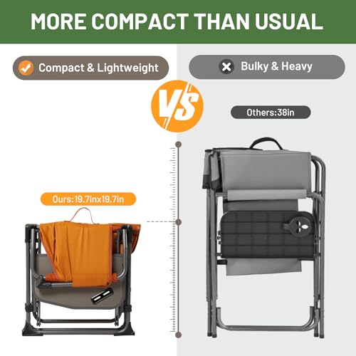 Timber Ridge Aluminum Camping Directors Chair with Side Table Pocket, Portable Folding Chair, Heavy Duty Lawn Chair for Fishing Trip Picnic Concert Outdoor 400lbs, Orange - color: Orange, style: Standard