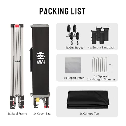 CROWN SHADES 12x12 Pop Up Canopy Outside Canopy, Patented One Push Tent Canopy with Wheeled Carry Bag, Bonus 8 Stakes and 4 Ropes, Black - color: Black, size: 12x12