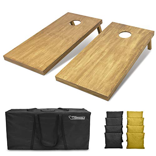GoSports 4 ft x 2 ft Regulation Size Wooden Cornhole Boards Set with Light Brown Finish - Includes Carrying Case and Bean Bags - color: Black & Gold, size: 4 ft x 2 ft