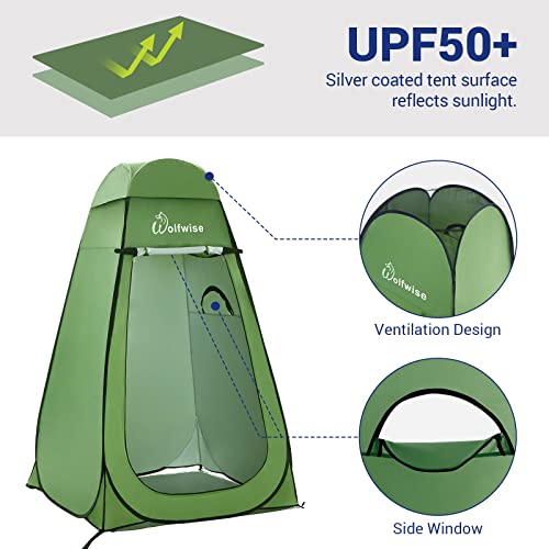 WolfWise Pop Up Changing Tent for Beach, Camping Portable Shower Tents, Outdoor Privacy Bathroom, Change Dressing Clothes Tent Pop Up Instant for Camp, Toilet, 6.2ft/6.6ft/6.9ft High - color: Green, size: Spacious Pro: 74.8" H, 47.2" W