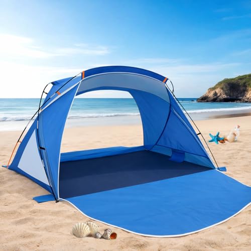 Beach Tent Sun Shelter with UPF 50+ UV Protection, Dual Door Design for Better Ventilation, Easy Setup Portable Beach Shade Canopy with Carrying Bag for Beach, Camping, Fishing and Outdoor Travel - color: Blue-Dual Door, size: Compact 1-2 Person