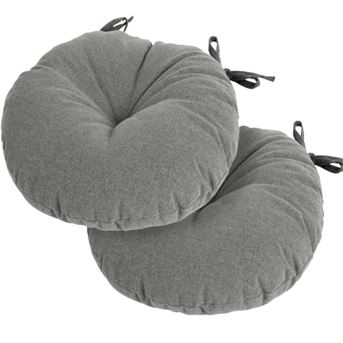 Magpie Fabrics Outdoor 15"x15"x4" Round Bistro Seat Cushions with Ties Set of 2, Tufted Waterproof Patio Floor Chair Pads for Home Garden Balcony Kitchen Office Porch, Dark Grey - color: Dark Grey