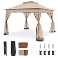 Bezseller 11x11 Pop Up Gazebo with Mosquito Netting – Easy 1-Person Setup, Water-Resistant Backyard Canopy for Family Patio & Garden Use,Khaki - color: Khaki, size: 11"x11"