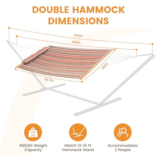 Lazy Daze Hammocks 12 FT Quilted Fabric Double Hammock with Spreader Bars and Detachable Pillow, 450lbs Weight Capacity, Red Brown - color: Red Brown