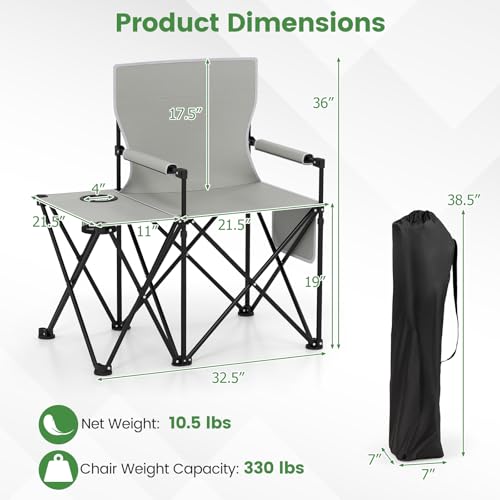 Goplus Oversized Camping Chair with Side Table, Folding Heavy-Duty Picnic Chair w/ 2 Storage Pockets, Cup Holder, Padded Armrests, Carrying Bag, Portable Outdoor Chair for Fishing RV Trip (Gray,1) - color: Grey